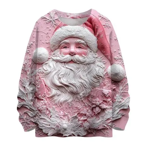 Produktbild: 2024 Angebote Elektronik,Christmas Sweaters Winterpullover Damen Wintermantel FröHliche Weihnacht Kuschelpullover Weihnachts Sweatshirt Shirt Langarm Bluse Damen Elegant(Pink,XL)