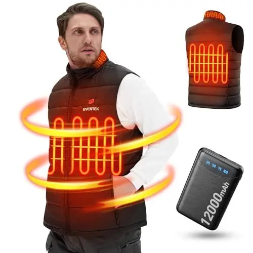 Produktbild: 2024 Brandneu 12V Beheizbare Weste Herren, 12000mAh mit Wiederaufladbarer Funktion, Multi-Zonen-Wärmeerzeugung, Leichte Heizweste Herren, Als Geschenk Erhältlich, für Alle Outdoor-Aktivitäten(XL)