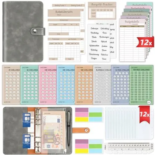 Produktbild: Budget Planner Deutsch Geld Sparen - Bugetplaner Startset mit 8 Sparchallenges - Finanzplaner Haushaltsbuch - Geld Organizer Sparbuch - Cash Stuffing - Budget Binder A6 - Sparen mit Umschlagmethode