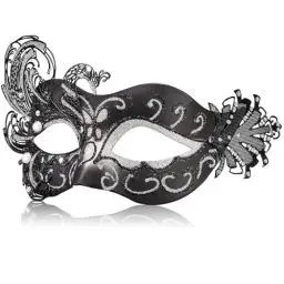 Produktbild: MYSEUNI Damen-Venezianische Maske Schwarz-Silberglänzend | Elegante Handbemalt Phoenix Maskenball Maske - Für Hochzeiten & Karneval passend, Halloween & Kostümpartys