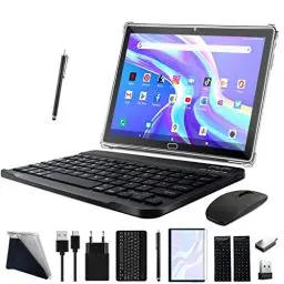 Produktbild: 2025 Neueste Tablet 10 Zoll,3-in-1 Android Tablet Mit Tastatur Maus Stift, 4G LTE Tablets Mit 2 SIM 1 SD,64GB ROM 512GB TF-Octa-Core | 1080P FHD | 13MP | 6000mAh | Bluetooth | WLAN GPS Typ C-Schwarz