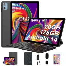 Produktbild: SUAAT 2025 Neueste Tablet 10 Zoll Android 14 Widevine L1 20GB RAM+128GB ROM(TF 1TB), Octa-Core,WLAN 6,GMS, 6000mAh, BT 5.0, 1280 * 800, 8MP+5MP, Tablet mit Tastatur und Maus,Schwarz