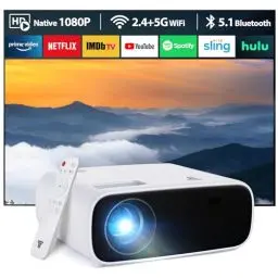 Produktbild: 2024 New Upgraded Full HD 1080P Beamer, 4K-Unterstützung, Bluetooth- und WiFi-fähig, 18000 Lumen HD Display, Unterstützt 30-200 Zoll Projektionsgröße, Kompatibel mit iOS/Android/Laptop/Xbox (Schwarz)