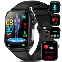 Produktbild: 2024 Smartwatch EKG+HRV/Harnsäure/BMI/ΒΙυtｚυcker Herren Damen Gesundheitsuhr mit Telefonfunktion/SOS-Taste, 24H Herzfrequenz SPO2 Blutdruck Körpertemperatur Schlafmonitor Fitnessuhr für Android/iOS