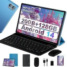 Produktbild: 2025 Neueste Tablet 10 Zoll mit Widevine L1, Android 14 Tablet, 20GB RAM+128GB ROM(TF 1TB), Octa-Core,WLAN 6,WiFi 6, 6000mAh, Bluetooth 5.0, 1280 * 800, 8MP+5MP, tablet mit Tastatur und Maus,Blau