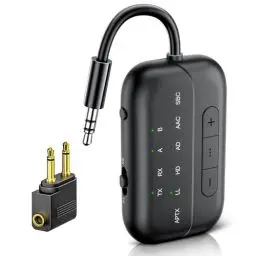 Produktbild: 2025 Upgraded Bluetooth 5.3 Sender Klinke Splitter Transmitter und Empfänger, Airfly Bluetooth Adapter Flugzeug Gadgets, 3,5mm Aux für 2 Kopfhörer TV PC Stereoanlage, Autoradio