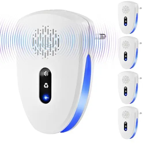 Produktbild: (2025 Upgraded) Ultraschall Schädlingsbekämpfer, Mäuse Mücken Fliegen Kakerlake Insekten Spinnen Mückenabwehr, 3 Arbeitsmodi Moskitoschutz Indoor, Ultraschall Mückenschutz für Haus und Garage 4 Stück
