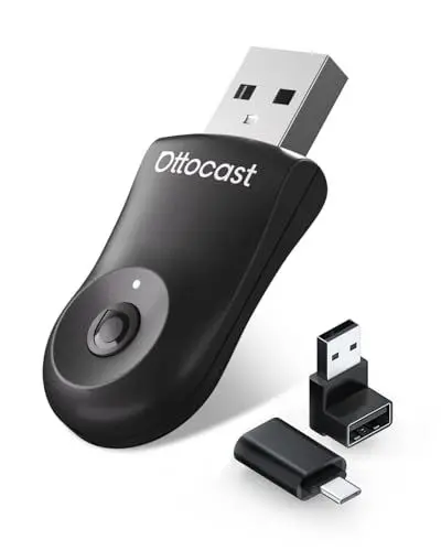 Produktbild: 2025 Verbesserter 2-in-1 Wireless CarPlay & Android Auto Adapter, OTTOCAST MINI Kabelloser CarPlay Adapter für iOS 10+ & Android 11+, Wandelt kabelgebundenes CarPlay in Wireless um (Schwarz)