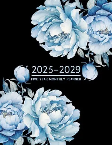Produktbild: 2025-2029 Monthly Planner: Beautiful 5 Years Large Organizer (2025-2026-2027-2028-2029) January to December with Holidays List | Two Pages Per Month ... (Size 8.5x11 - A4) | Blue Flowers Cover