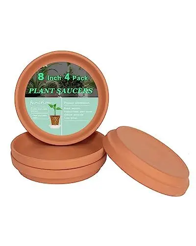 Produktbild: 20CM große Terrakotta Topf Pflanze Untertasse - 4 Stück große runde Pflanze Topf Untertassen, große Ton Pflanze Schalen perfekt für 17,8CM 19CM 20CM Blumentopf mit Drainageloch und ideal für Indoor
