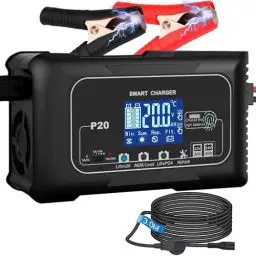 Produktbild: 20A Autobatterie Ladegerät, 12V/24V Batterieladegerät KFZ, Ladegeräte für Autobatterien, Erhaltungsladegerät und Desulfator für Motorrad, Rasenmäher, Boot, Lithium, LiFePO4, Blei-Säure(AGM, Gel usw)
