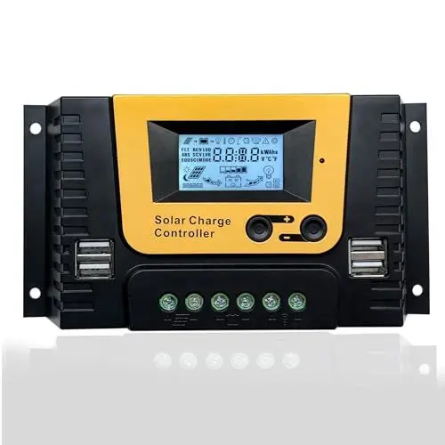 Produktbild: 20A Solarladeregler 12V 24V Solarregler, PWM Solar Laderegler 20A mit Temperatursensor, 4 USB Ports, Fit für MAX 520W Solarpanels 12V 24V Bleisäurebatterie und Lithiumbatterie usw.