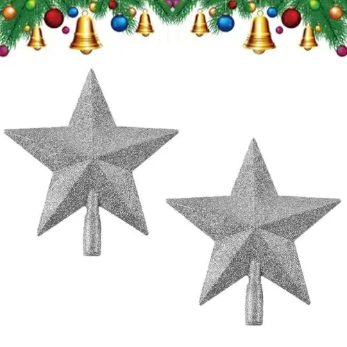 Produktbild: 20cm Weihnachtsbaumspitze Stern, Leicht Glitzernde Christbaumspitze Weihnachten Bäume Deko Kunststoff Weihnachtsbaum Sterne Weihnachtsverzierung, Christmas Tree Topper Stars (Silber)