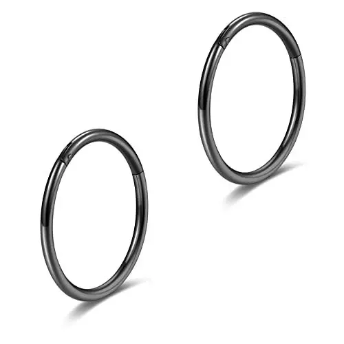 Produktbild: 20g Nasenpiercing Ring G23 Titan Schwarz Scharnier Septum Ring Nahtlose Clicker Sleeper Knorpel Daith Rook Tragus Helix Knorpel Ohrpiercing Ohrringe 8mm