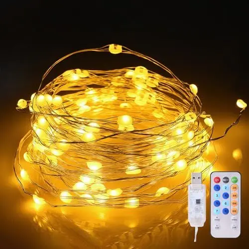 Produktbild: CMYK Led Lichterkette Innen,20M 200LED USB Lichterkette mit Timer und Fernbedienung 8 Modi Fairy Lights Weihnachtslichterkette und Außen Warmweiß Weinachtsdekorationen für Kinderzimmer, Warmweiß