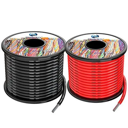 Produktbild: 2.0mm² 14 AWG Silikon Elektrischer Draht Hook-up Kabel Insgesamt 20 Meter (10 Meter schwarz und 10 Meter rot) sauerstofffrei hochtemperaturbeständiger verseilter verzinnter Kupferdraht, Spule