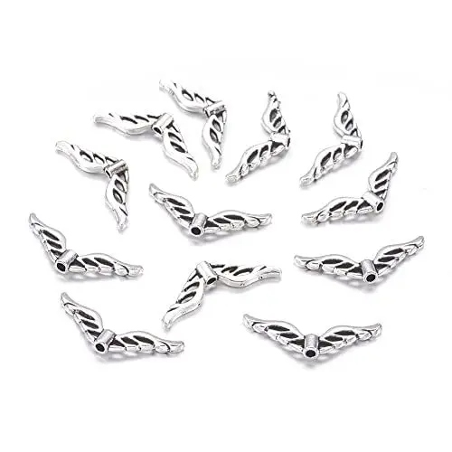 Produktbild: 20stk Flügel Engel Metallperlen Engelsflügel Perlen 22mm, Perlenengel Metall Spacer Perlen DIY Schmuckherstellung für Armbänder, Halskette (Silber)