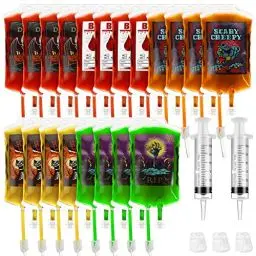 Produktbild: 20Stück Halloween Blutbeutel für Getränke: 250 ml Wiederverwendbare Halloween Blutbeutel Trinkbeutel Getränkebeutel, Saftbehälter, IV-Beutel-Set mit Clips für Maskerade, Vampir, Zombie