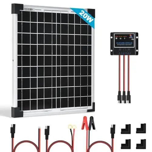 Produktbild: 20W Solarpanel Kit 12V Monokristallines Solarmodul, Solarzelle Solaranlage PV mit 5A Solarladegerät Laderegler für Wohnmobil Garten Camper Boot und Dach des Hauses