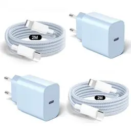 Produktbild: 20W USB C Ladegerät und Ladekabel für iPhone 14/14 Pro/14 Pro Max/13/12/11/X/XR/XS/Mini/SE, 2Pack Schnellladegerät für iPhone mit 2Pack 2M Lighting Schnellladekabel, PD3.0 Netzteil - Blau+Blau