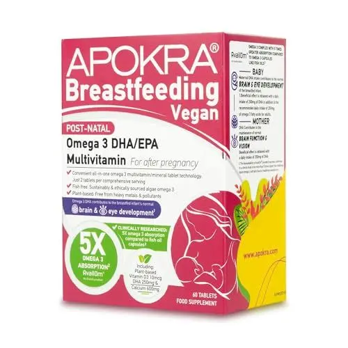 Produktbild: 21 Nährstoffe für Stillzeit | Vegan - mit hoch absorbierter Omega 3 Algenöl, Eisen & Jod | 1 x Monatspackung à 60 Tabletten | APOKRA