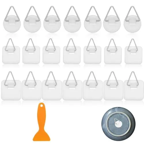 Produktbild: 21 Stück Klebehaken für Bilder, Bildaufhänger Selbstklebende Bilderhaken zum Kleben Klebehaken Bilder Bilderrahmen Aufhänger für Bilder Puzzle Aufhängen Schwere Bilder (Großer Dicke Schabern)
