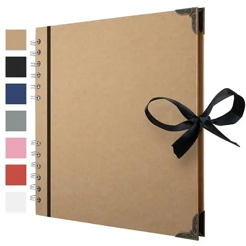 Produktbild: 21 x 21 cm Fotoalbum zum selbstgestalten Sammelalbum mit 60 braunen Seiten, Fotobuch Scrapbook Album - ideal für Kunst und Bastelprojekte