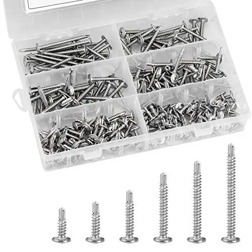 Produktbild: 210 Stück Bohrschrauben Selbstschneidend Edelstahl Selbstbohrende Schraube 13 mm 19 mm 25 mm 32 mm 38 mm 50 mm Tek Schrauben Bohrschrauben Kit Set