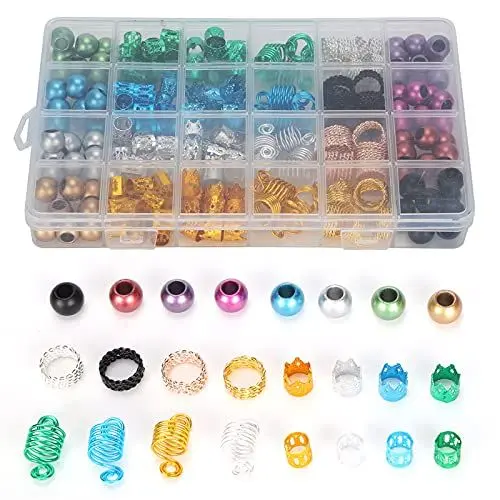 Produktbild: 216pcs Haar Zopfringe, Dreadlocks Perlenringe, Hohle Zopfringe Perlen für Haar Zöpfe Haarflechtclips Haarschmuck Zubehör Haarschmuck für Frauen Zöpfe