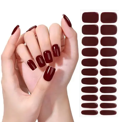 Produktbild: 22 Stk Gel Nagellack Aufkleber Nagelfolien Selbstklebend für UV Lampe Nagelaufkleber Art Nail Full Wraps Gelnailsticker DIY für Weihnachten Damen Mädchen Nagelkunst Maniküre Nageldesign (Dunkelrot)