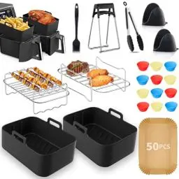 Produktbild: 22 Stück Heißluftfritteuse Zubehör, Airfryer Zubehör für Ninja AF400EU & AF300EU & Tower T17088, Dual Ninja Airfryer Zubehör - Silikonform Heißluftfritteuse Zubehör Racks Backform