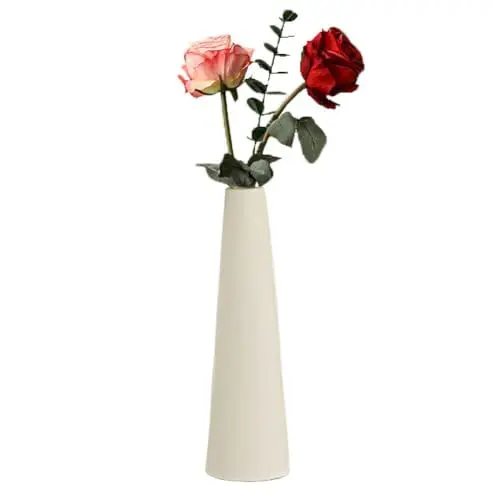 Produktbild: 22 cm Keramik-Blumenvase, beige, einzelne Blume, hohe konische Vase, Tischdekoration, kleine schmale Halsvasen für Zuhause, Hochzeit, Tisch, Schlafzimmer, Wohnzimmer, Büro, Schreibtisch (Blumen nicht