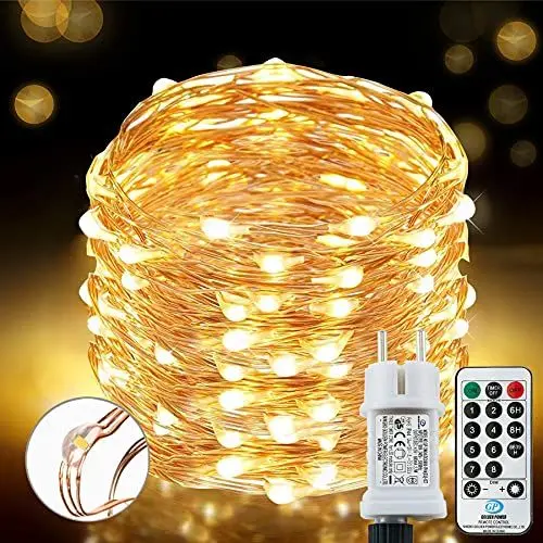 Produktbild: (220 LED) Lichterkette, 25M 8 Modi lichterkette außen strom lichterketten wasserdicht außen/innen Kupfer Lichterketten mit Remote-Timer zum Schlafzimmer, balkon möbel, Party, Weihnachten (Warmweiß)