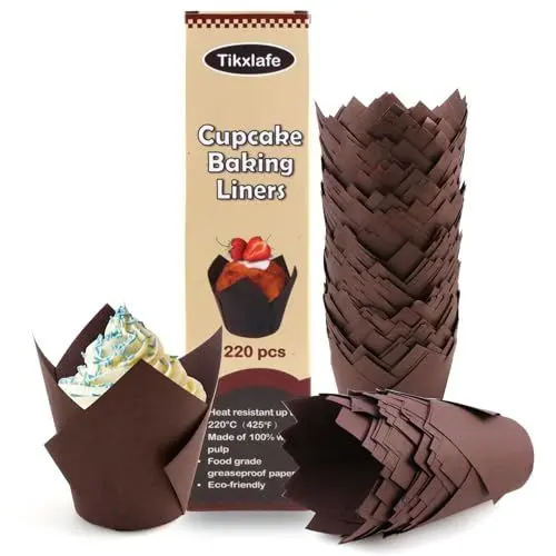 Produktbild: 220 Stück Muffinförmchen Papier, Muffins Papierförmchen, Cupcake Förmchen Muffin Backform Papier, Tulpe muffinförmchen hochzeit Papier, Cupcake Wrappers Backförmchen Papier (Dunkelbraun, 220 Stück)