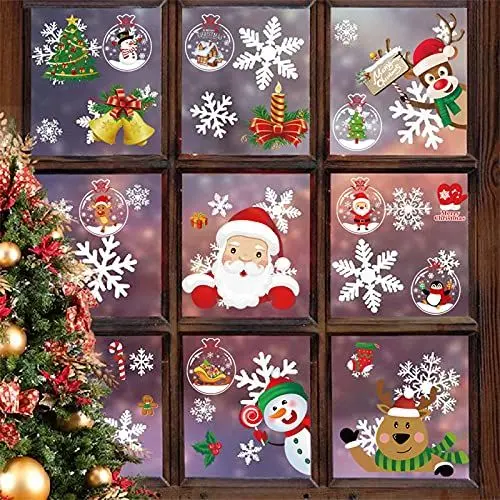 Produktbild: 224 Stück Fensterbilder Weinachten - Weihnachten Deko, Weihnachtsdeko Selbstklebend Aufnehmbare Winter Fensterdeko Fenstersticker Statisch Haftend PVC Aufkleber für Fenster Vitrine Türen Schaufenster