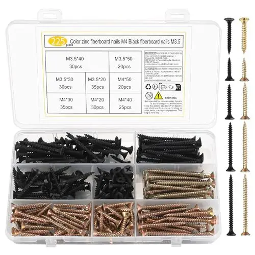 Produktbild: 225 Stk M3,5 m4 Schrauben Set, Holzschrauben Sortiment, Selbstschneidende Schrauben Set, Flachkopf Kreuzkopf Senkkopf Betonschrauben, Universalschrauben, Schnellbauschrauben für Möbel Trockenbau