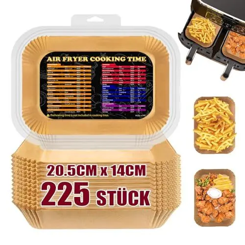 Produktbild: 225 Stück Backpapier für Heißluftfritteuse Ninja Dual Zone, Airfryer Backpapier Rechteckig Antihaft Backpapier Kompatibel mit Ninja AF300EU, AF400EU, und Anderen Dual Zone Heißluftfritteuse