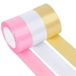 Produktbild: 22m Seidenband X 40mm Geschenkband Breit, 3 Rollen Stoffbänder Satinband Weiß für hochzeit,Satinband Rosa für Geschenkverpackungen DIY Haare Schleife Bastelarbeiten Geburtstag Party Dkoration