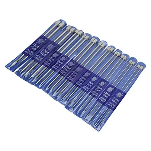 Produktbild: 22-teiliges Stricknadel-Set, 25 Cm Edelstahl-Stricknadel-Set aus Glänzendem Metall, Strickweberei, DIY-Nähwerkzeuge, Handgefertigte Stricknadeln für Gestrickte Socken, Schals,