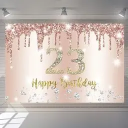 Produktbild: 23. Geburtstag Deko Frauen, 23 Geburtsta g Dekoration Roségold Glitzerflecken Stoff Schild Plakat, 23. Geburtstag Hintergrund Banner Frau 23 Geburtstagsfeier Deko