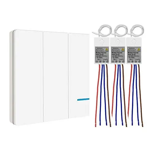 Produktbild: 230V Funk Lichtschalter Set Für Licht - Thinkbee Funkschalter mit Empfänger, Kabellose Schalter IP66 Wasserdichte EIN/AUS Funk Taster Wechselschaltung Ihre Lamps bis 1000 Watt Außen 600M Innen 50M