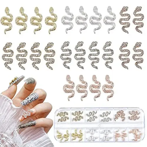 Produktbild: 24 3d Snake Nails Charm Street Stone Nail Metal Make Nägel Nägel Kunst Schmuck geblitzte Steinnägelkunst dekorative Schmuck Schmucknägelzubehör (rhinestone)