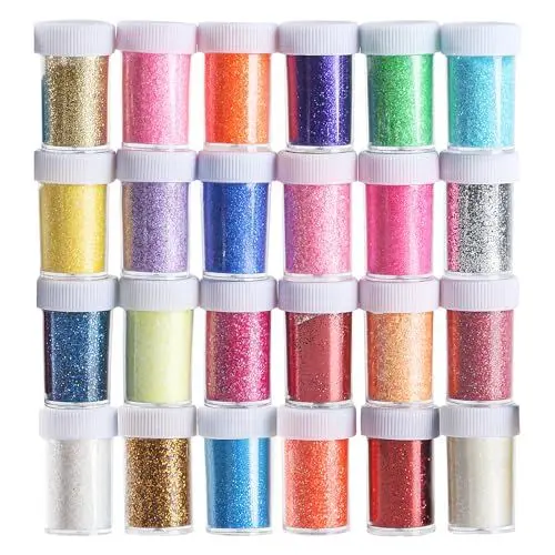 Produktbild: 24 Dosen Glitzer Gesicht, Bastel Glitzer Set, Glitzerpulver Set, 24 Farben Holographische Pailletten Glitzer zum Basteln für Festliche, Nagelkunst, Haare, Augen, Make Up, DIY Dekoration