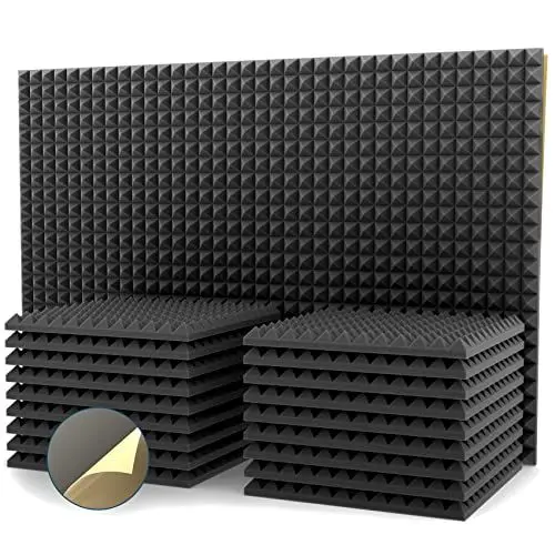 Produktbild: 24 Stück Akustikschaumstoff Selbstklebend,Pyramidenschaumstoff, Hochdichte 25㎏/㎥ Noppenschaumstoff, Schaumstoffplatte, Schalldämmung Schallabsorber für Tonstudio,Büro,Arbeitszimmer,Heim 30x30x2.5cm