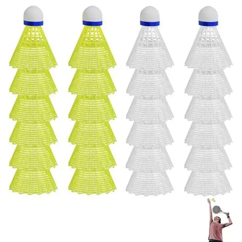 Produktbild: 24 Stück Badmintonbälle Set, Stabil und Langlebig Badminton Federbälle, Nylon Federbälle Badminton, Kunststoff Badminton für Anfänger, Training, Freizeitspiel, Indoor, Outdoor (Gelb und Weiß)