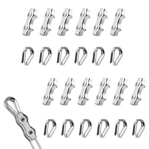 Produktbild: 24 Stück M2 Drahtseilklemme Set, Duplex Klemme mit Drahtseil Kauschen Edelstahl 304 Seilklemme Drahtseilklemmen Seilverbinder für Drahtseil Stahlseil Wäscheleinenspanner Markise Fixiert