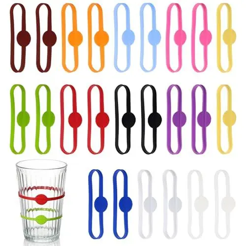 Produktbild: 24 Stück Glas Markierung Trinkgläser, Wiederver Wendbare Glasmarkierer, Silikon Cup Marker, Bunte Weinglas Marker für Party-Becher, Weinglas Flasche Cup, Bierflasche, Cocktail, Champagner