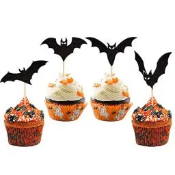 Produktbild: 24 Stück Halloween Cupcake Toppers Bat Cupcake Picks Fledermaus Muffin Dekoration for Happy Halloween Theme Baby Shower Birthday Party Cake Decorations Supplies Schwarz…