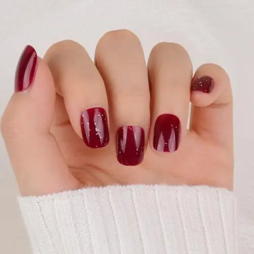Produktbild: 24 Stück Künstliche Nägel zum Aufkleben Kurz Rot mit Kleberpads Press on Nails Falsche Fingernägel Fake Kunstnägel Maniküre DIY Nagelkunst für Frauen Damen Hochzeit Weihnachten Neujahr