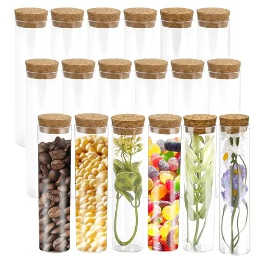 Produktbild: 24 Stück Reagenzglas mit Flachboden Reagenzglas Vase Kunststoff Reagenzgläser für Blumen Hochzeit Kirche Heim Floristikbedarf 32x120mm